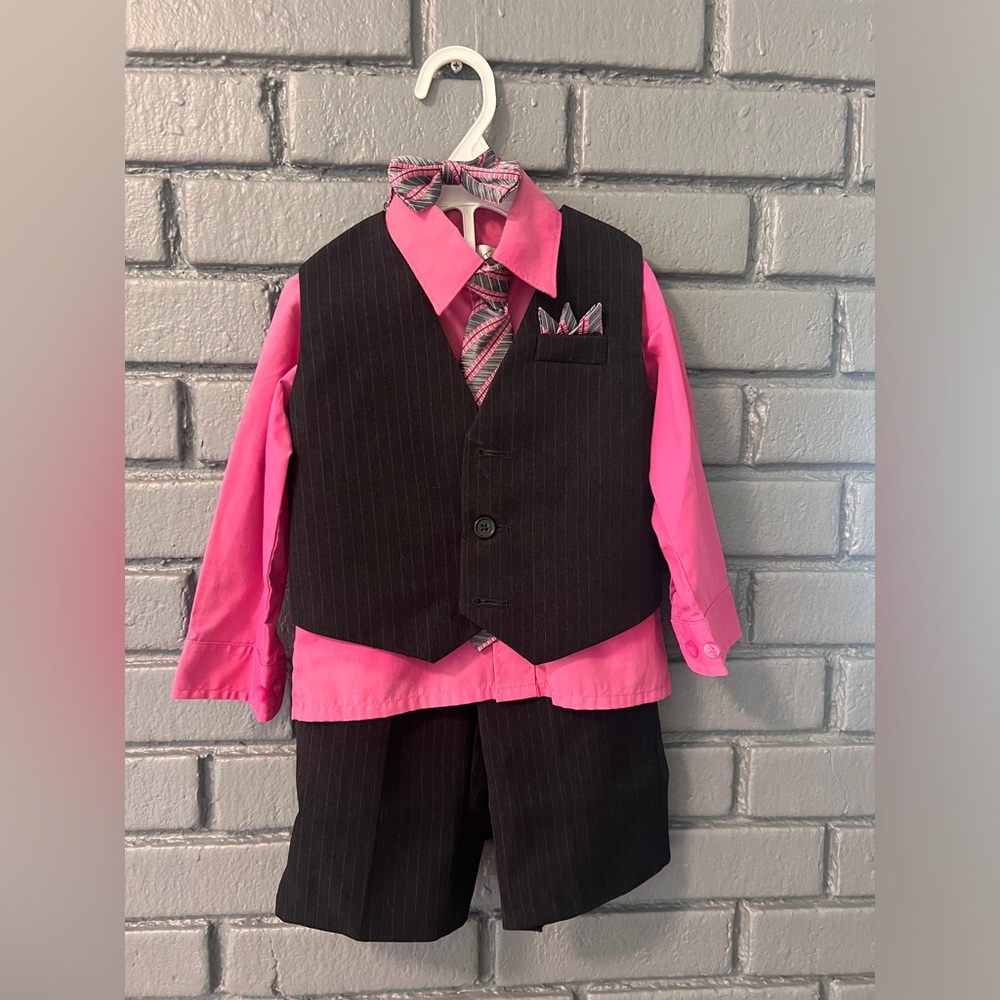 Johnnie Lene Pinstripe Toddler Boys Formal Wedding Vest Set 2T Suit